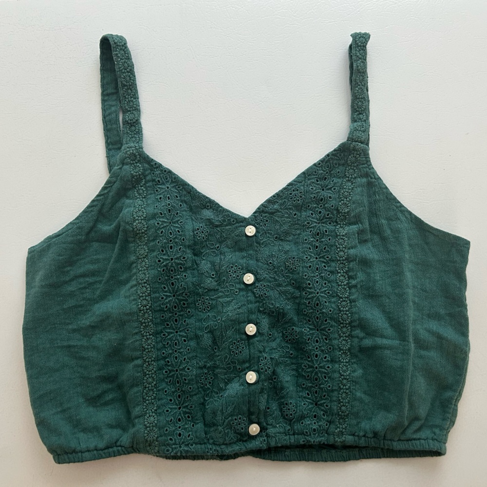 American Eagle Outfitters Teal Button-Up Crop Top